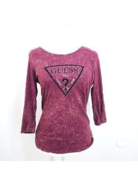 VTG 90s Y2K Burgundy Acid Washed Big Distressed Logo Sexy Back Top Women size M